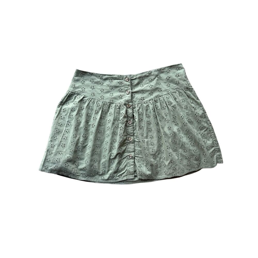 ASOS Design Sage Green Button Front Eyelet Mini Skirt Size 10 - Picture 3 of 8